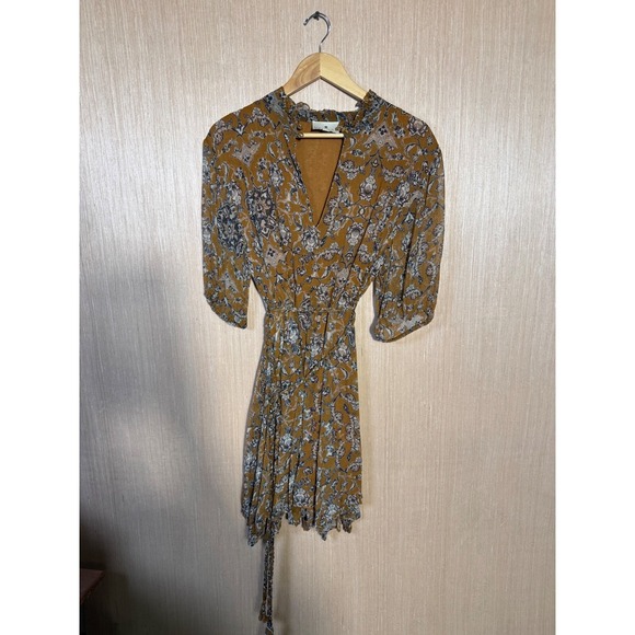 Hannah Gaia Floral Print Mini Dress Women's Size 2 Brown Paisley Bohemian - Picture 1 of 6